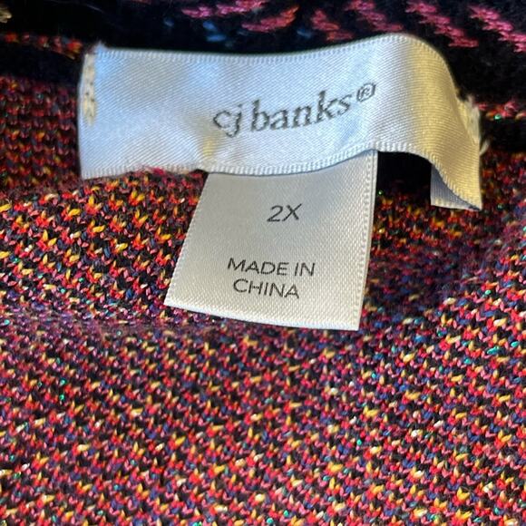 CJ Banks Plaid Cozy Gold Metallic Holiday Preppy Glam Open Sweater Cardigan 2X - Picture 6 of 7